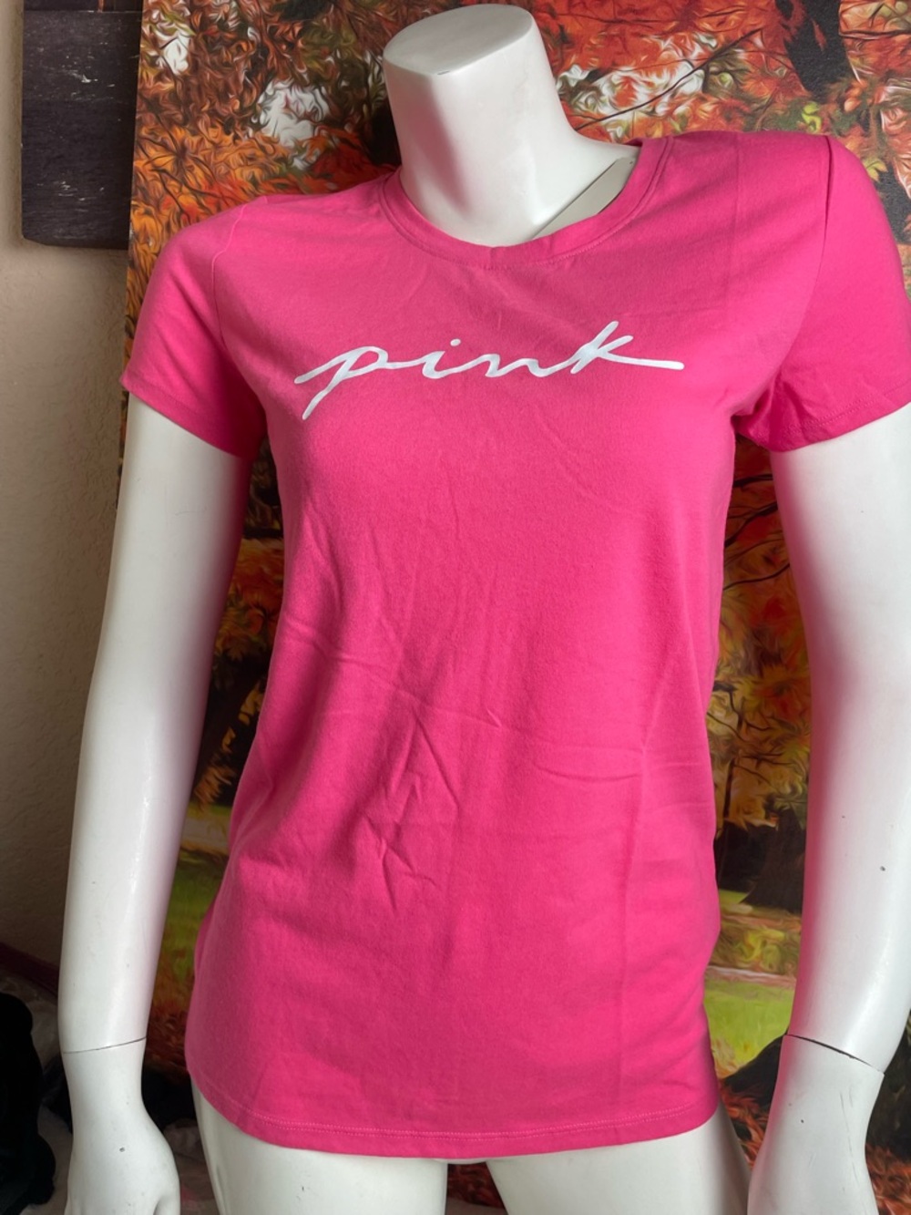 PINK Victoria's Secret Hot Pink Script Logo Tee